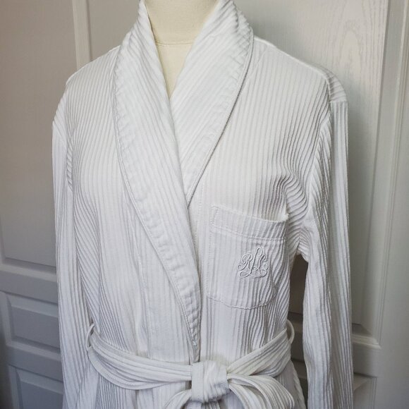 Lauren Ralph Lauren Premium Cotton Waffle Bath Robe in White Size M - Picture 3 of 4